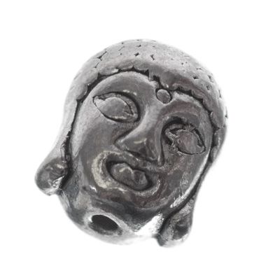 CM metalen kraal Boeddha hoofd, 10,5 x 8,5 mm, zilverkleurig 