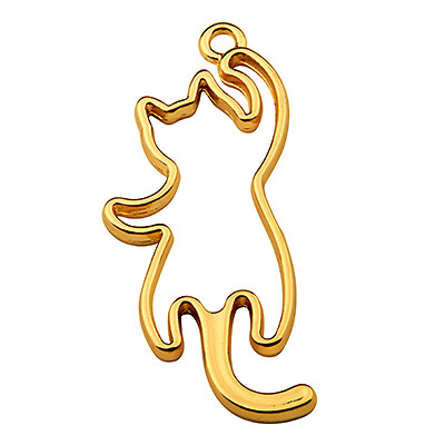 Metalen hanger kat, 47 x 19 mm, goudkleurig 