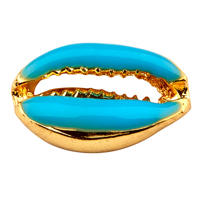 Bracelet connector enamelled, shell, gold-plated, light blue, mm 