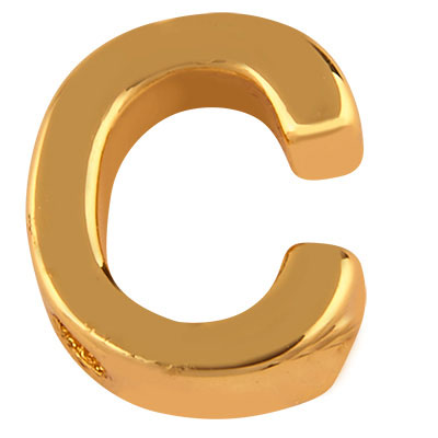 Letter: C, metalen kraal goudkleurig in lettervorm, 9 x 7,5 x 3 mm, gatdiameter: 1,5 mm 