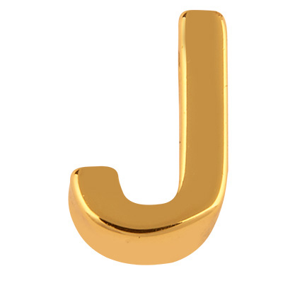 Letter: J, metalen kraal goudkleurig in lettervorm, 8 x 5,5 x 3 mm, gatdiameter: 1,6 mm 