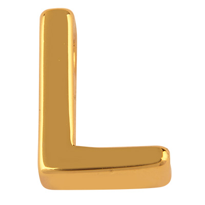 Letter: L, metalen kraal goudkleurig in lettervorm, 8,5 x 6 x 3 mm, gatdiameter: 1,6 mm 