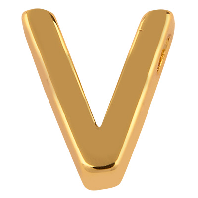 Letter: V, metal bead gold-coloured in letter shape, 8.5 x 7.5 x 3 mm, hole diameter: 1.5 mm 