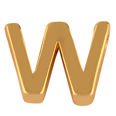 Letter: W, metalen kraal goudkleurig in lettervorm, 8,5 x 11,5 x 3 mm, gatdiameter: 1,5mm 