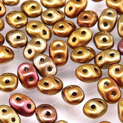 Matubo Superduo beads, 2,5 x 5 mm, colour Crystal Gold Rainbow, tube with approx. 22,5 gr. 