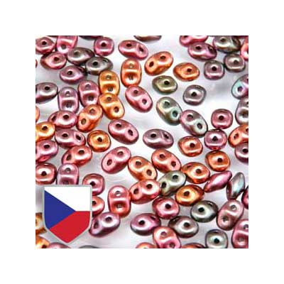 Matubo Superduo beads, 2,5 x 5 mm, colour Crystal Orange Rainbow Czech Shield, tube with ca. 22,5 gr 