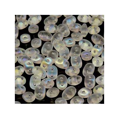 Matubo Superduo Perlen,  2,5 x 5 mm, Farbe Crystal AB Matte, Röhrchen mit ca. 22,5 gr 