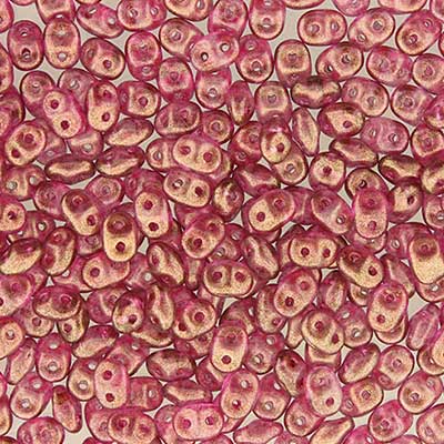 Matubo Superduo Perlen,  2,5 x 5 mm, Farbe Halo French Rose, Röhrchen mit ca. 22,5 gr 