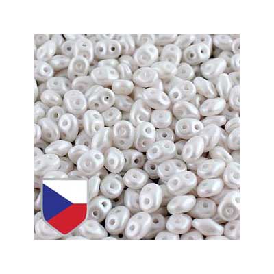 Matubo Superduo Perlen,  2,5 x 5 mm, Farbe Pearl Shine White Czech Shield, Röhrchen mit ca. 22,5 gr 