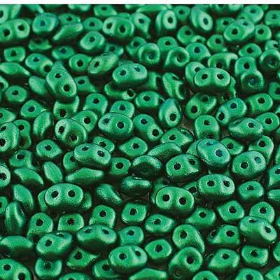 Matubo Superduo beads, 2,5 x 5 mm, colour Gold Shine Dark Green, tube with ca. 22,5 gr 