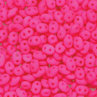 Matubo Superduo Perlen,  2,5 x 5 mm, Farbe Neon Pink, Röhrchen mit ca. 22,5 gr 