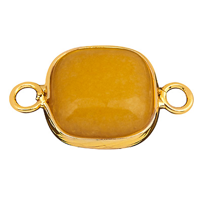 Pierre précieuse Connecteur de bracelet Carré, jade, 21 x 13 mm, deux oeillets, monture dorée 