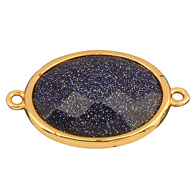 Gemstone bracelet connector oval, goldstone, 26 x 15 mm, two eyelets, gold-coloured setting 