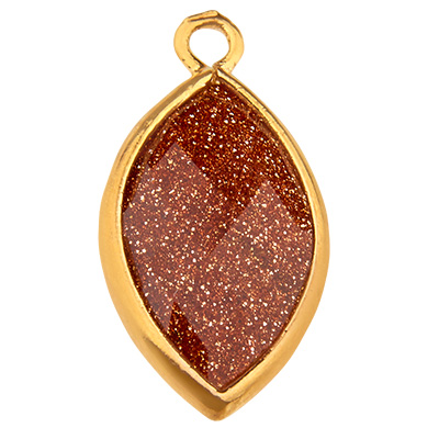 Gemstone pendant goldstone, ellipse, brown, 21.5 mm x 11.5 mm, eyelet 1.6 mm 