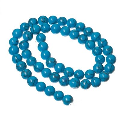 Brin de perles de pierre, turquoise artificielle, bleu, boule, 8 mm, longueur environ 38 cm 