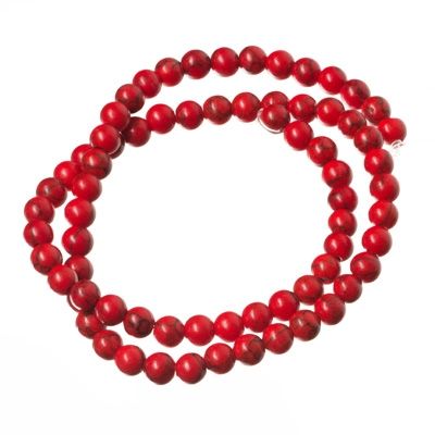 Strand of stone, artificial turquoise, red, ball, 6 mm, length approx. 38 cm 