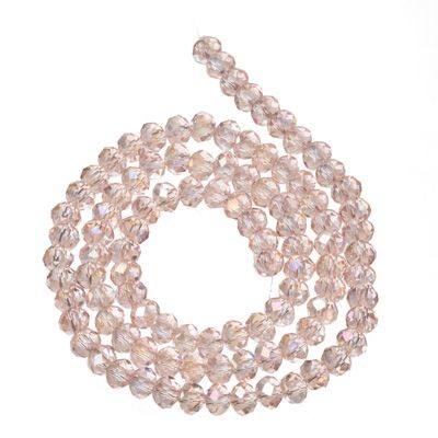 Strand of glass facetted rondell, 4 x 6 mm, light rose AB, length of the strand approx. 40 cm 