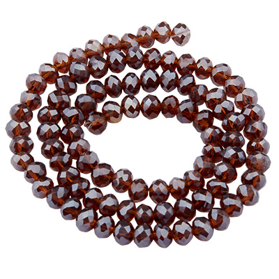 Strand of glass facet rondel, 4 x 6 mm, dark brown AB, length of the strand approx. 40 cm 