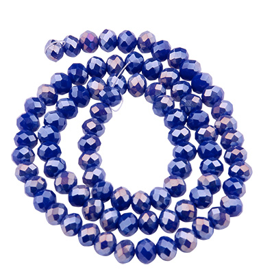 Strand of glass facet rondell, 4 x 6 mm, dark blue AB, length of the strand approx. 40 cm 