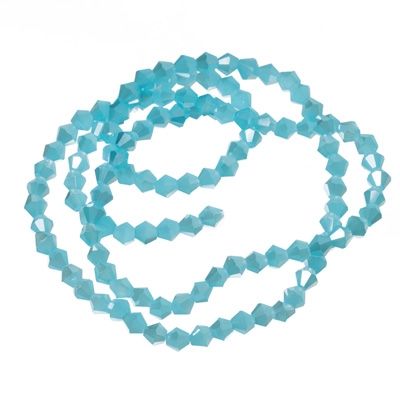 Strand of glass facet bicone, 4 x 4 mm, blue alabaster AB, length of the strand approx. 40 cm 