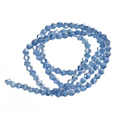Strang Glasfacett  Bicone, 4 x 4 mm, blue AB, Länge des Strangs ca. 40 cm 
