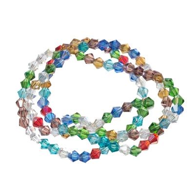 Strand of glass facet bicone, 4 x 4 mm, multicolour AB, length of the strand approx. 40 cm 