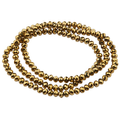 Brin de perles de verre à facettes, rond, env. 4,5 x 3,5 mm, entièrement galvanisé, bronze antique, longueur du brin env. 46 cm 