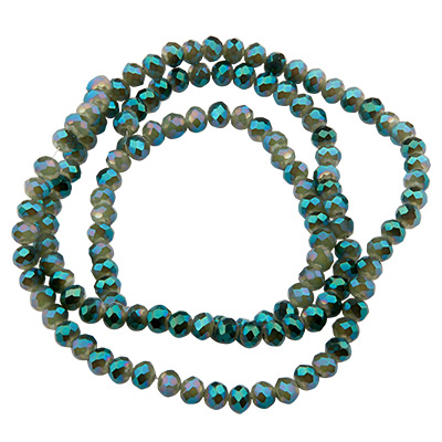 Strand of glass facet beads, rondel, approx. 4.5 x 3.5 mm, completely galvanised rainbow effect, grey, length of strand approx. 46 cm 