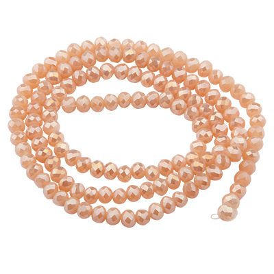 Strand of glass facet beads, rondel, approx. 4.5 x 3.5 mm, completely galvanised rainbow effect, peach, length of strand approx. 46 cm 