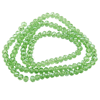Brin de perles de verre à facettes, rond, environ 4,5 x 3,5 mm, entièrement galvanisé effet arc-en-ciel, vert clair, longueur du brin environ 40 cm 