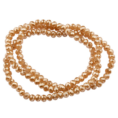 Strand of glass facet beads, round, approx. 4.5 x 3.5 mm, lustered galvanised, peach, length of strand approx. 46 cm 