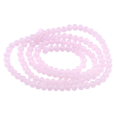 Strand of glass facet beads, round, approx. 4 x 3 mm, opaque, pink, length of strand approx. 45 cm 