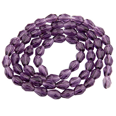 Glasfacettperlen Tropfen, 6 x 4 mm, violett, Strang mit ca. 68 Perlen 