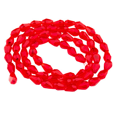 Glass beads drop, 8 x 6 mm, red, strand with approx. 70 beads 