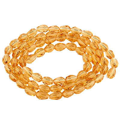 Glass beads drop, 8 x 6 mm, golden yellow, strand with approx. 70 beads 