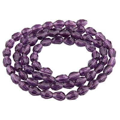 Glasfacettperlen Tropfen, 8 x 6 mm, violett, Strang mit ca. 70 Perlen 