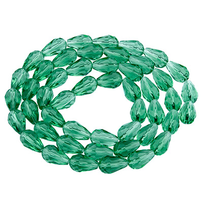Glass facet beads drops, 15 x 10 mm, turquoise green, strand with approx. 50 beads 