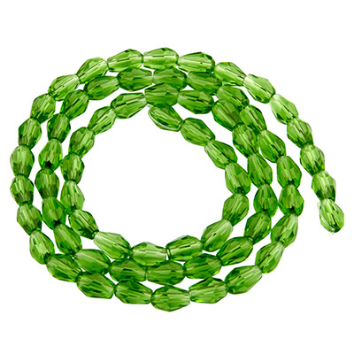 Glass facet beads drops, 11 x 8 mm, green, strand with approx. 60 beads 