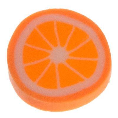 Cabochon, Shape: Orange, 8 -9 x 1.5 mm, colour: orange, material: polymer clay 