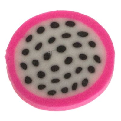 Cabochon, Vorm: Drakenvrucht, 10 x 1,8 mm, kleur. wit/roze, materiaal: polymeerklei 