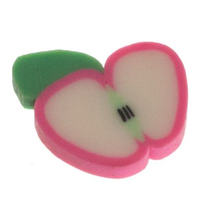 Cabochon, Vorm: Appel, kleur: roze, 11 x 1,8 mm, materiaal: polymeerklei 