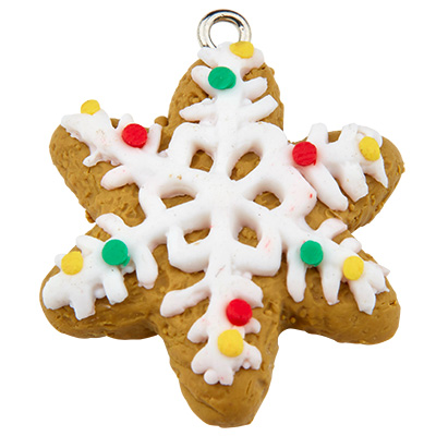 Polymer Clay Pendant Cookie in Snowflake Shape, 34x27,5x7 mm 