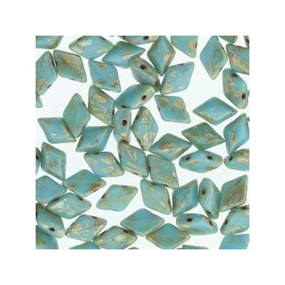 Matubo Gemduo beads, 8 x 5 mm, colour: Turquoise Blue Picasso, tube with approx. 8 gr. 