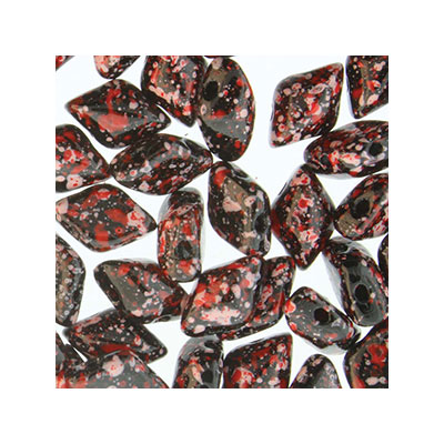 Matubo Gemduo beads, 8 x 5 mm, colour: Jet-Red Pink Confetti, tube with approx. 8 gr. 
