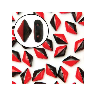 Matubo Gemduo beads, 8 x 5 mm, colour: Duet Red Black Opaque, tube with approx. 8 gr. 