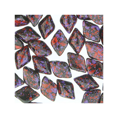 Matubo Gemduo beads, 8 x 5 mm, colour: Jet Berry Confetti, tube of approx. 8 gr. 