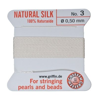 Pearl silk, natural silk, 0.50 mm, white, 2 m 
