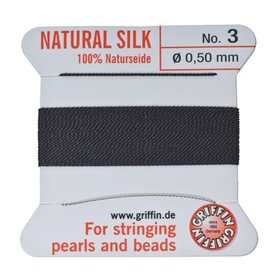 Soie perlée, soie naturelle, 0,50 mm, noir, 2 m 