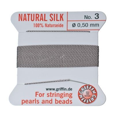 Soie perlée, soie naturelle, 0,50 mm, grise, 2 m 