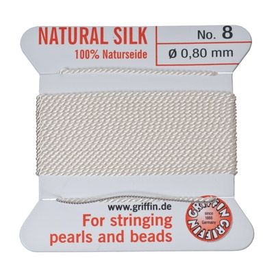 Pearl silk, natural silk, 0.80 mm, white, 2 m 